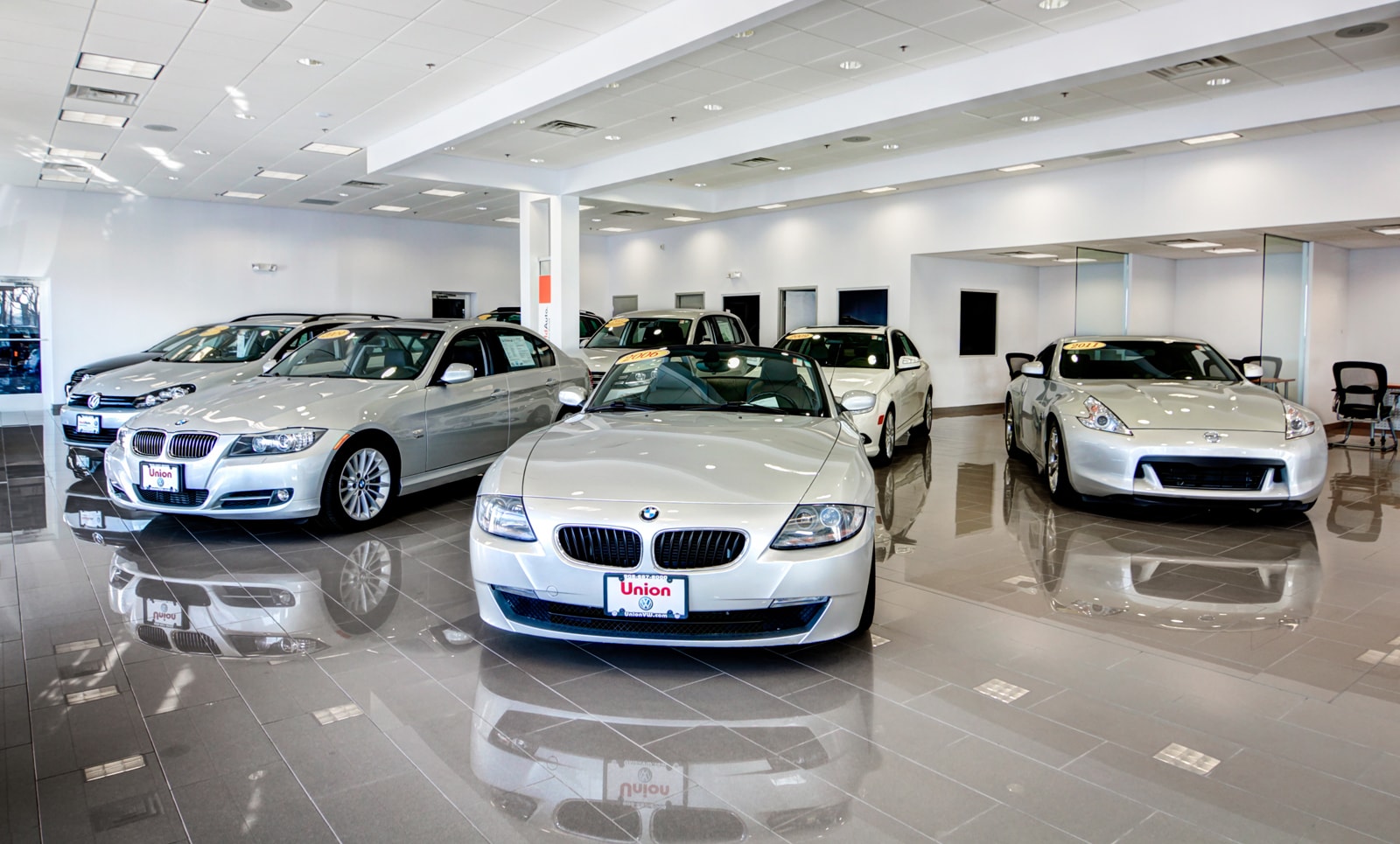 Union Volkswagen completed showroom with vehicles on display